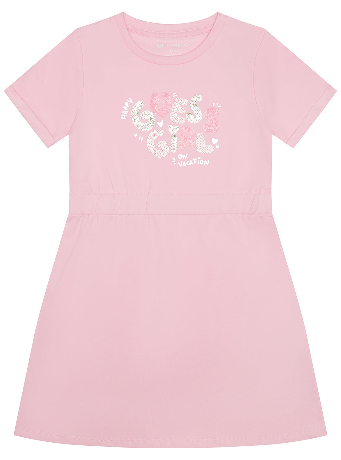 GUESS Pink Baby Terry Short Sleeve Dress (2-7) front view