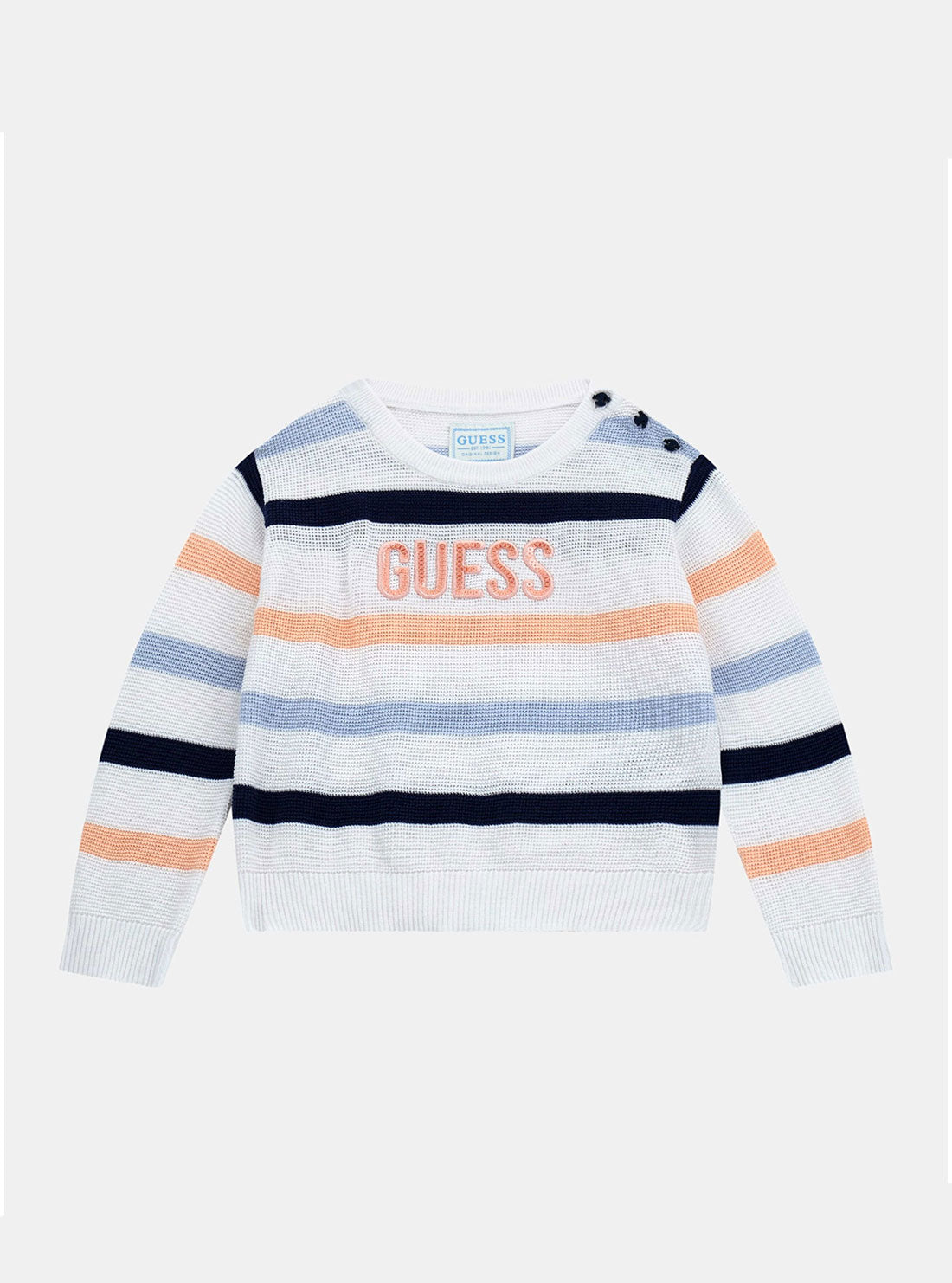 GUESS White Stripes Long Sleeve Jumper (2-7) front view