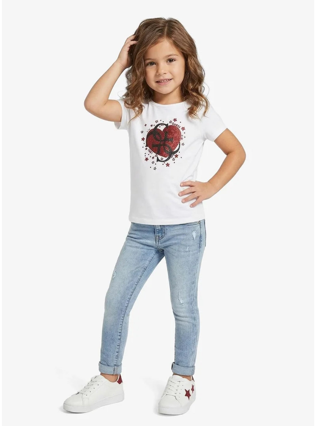 GUESS Kids White Heart Logo T-Shirt K5BI01J1314 Full View