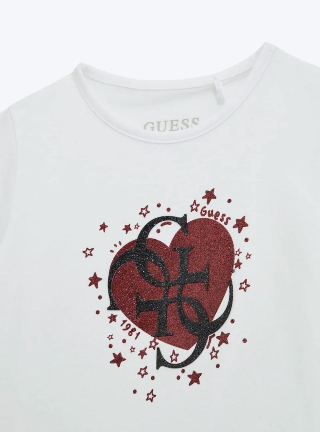 GUESS Kids White Heart Logo T-Shirt K5BI01J1314 Detail View