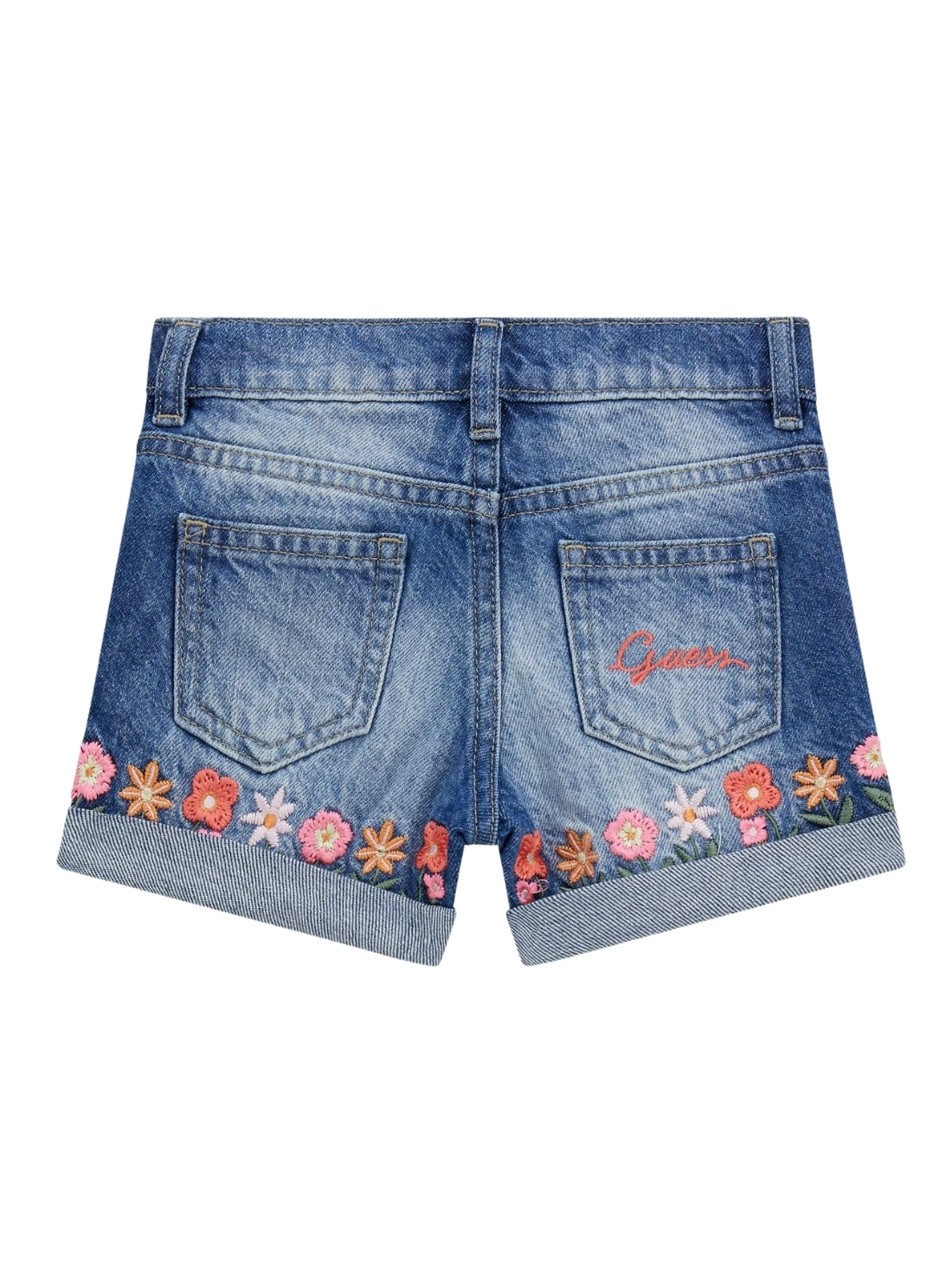 GUESS Kids Blue Rigid Denim Embroidered Shorts (2-7) K5GD02D45E0 Back View