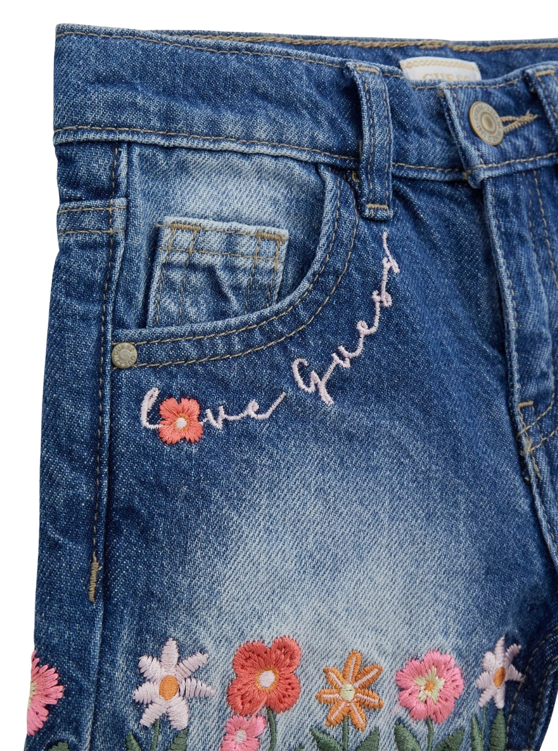 GUESS Kids Blue Rigid Denim Embroidered Shorts (2-7) K5GD02D45E0 Detail View