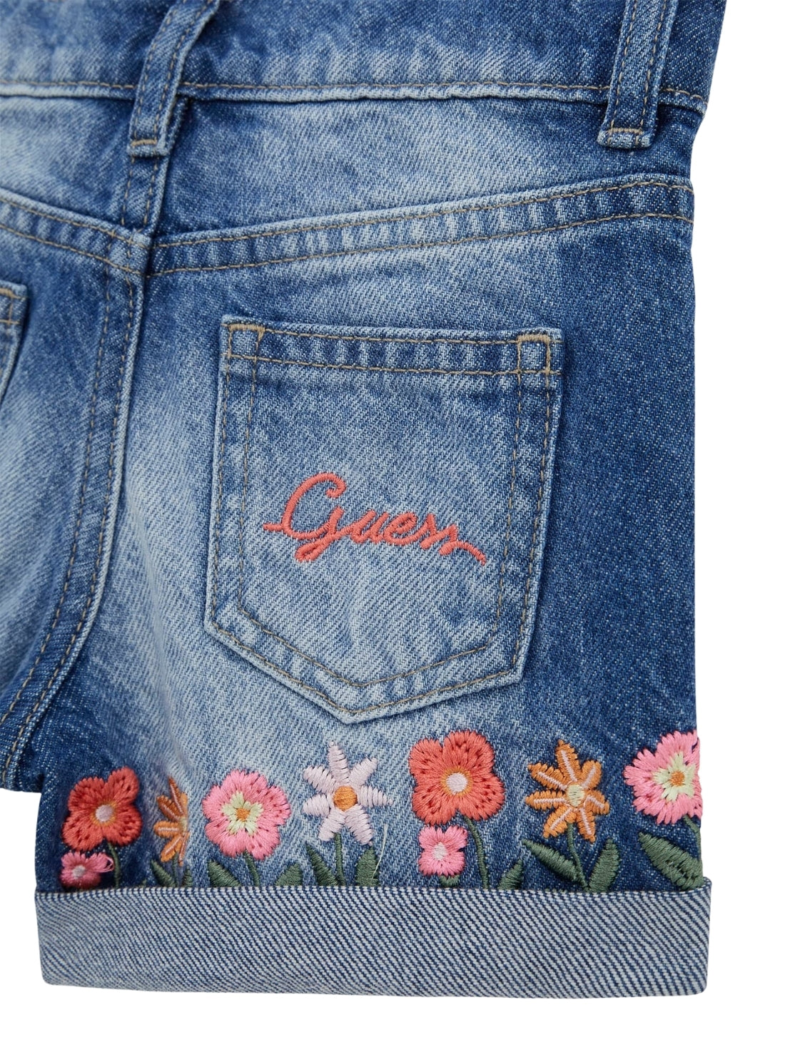 GUESS Kids Blue Rigid Denim Embroidered Shorts (2-7) K5GD02D45E0 Detail View