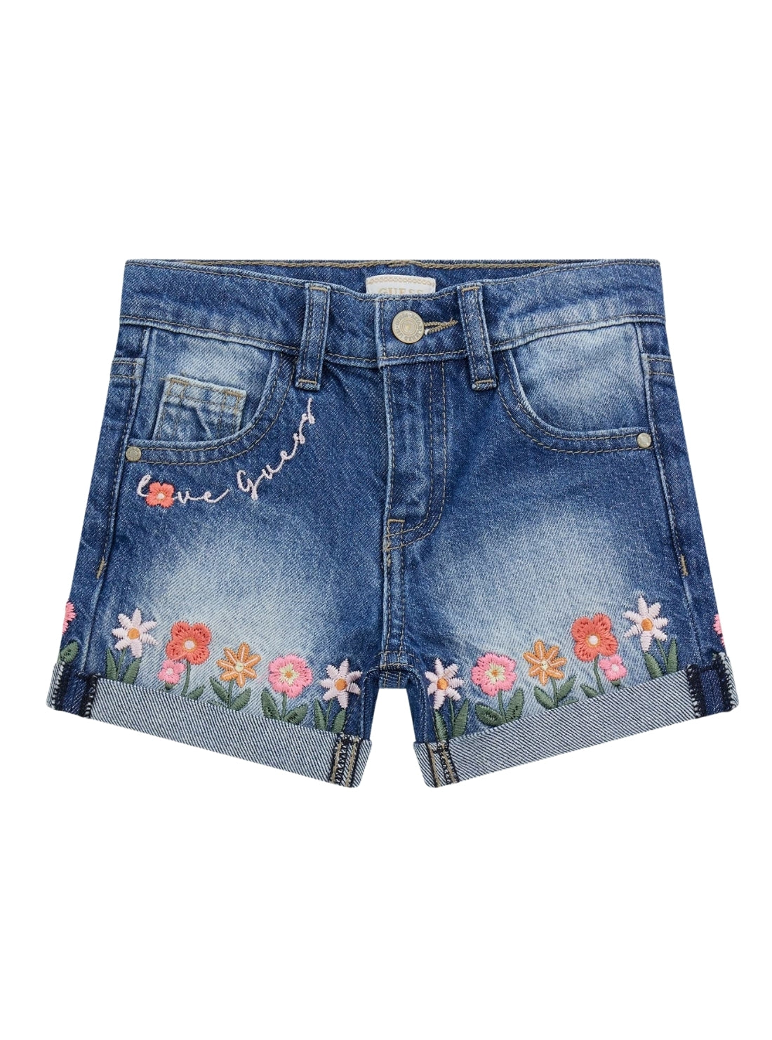 GUESS Kids Blue Rigid Denim Embroidered Shorts (2-7) K5GD02D45E0 Front View