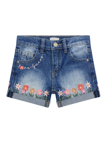 GUESS Kids Blue Rigid Denim Embroidered Shorts (2-7) K5GD02D45E0 Front View
