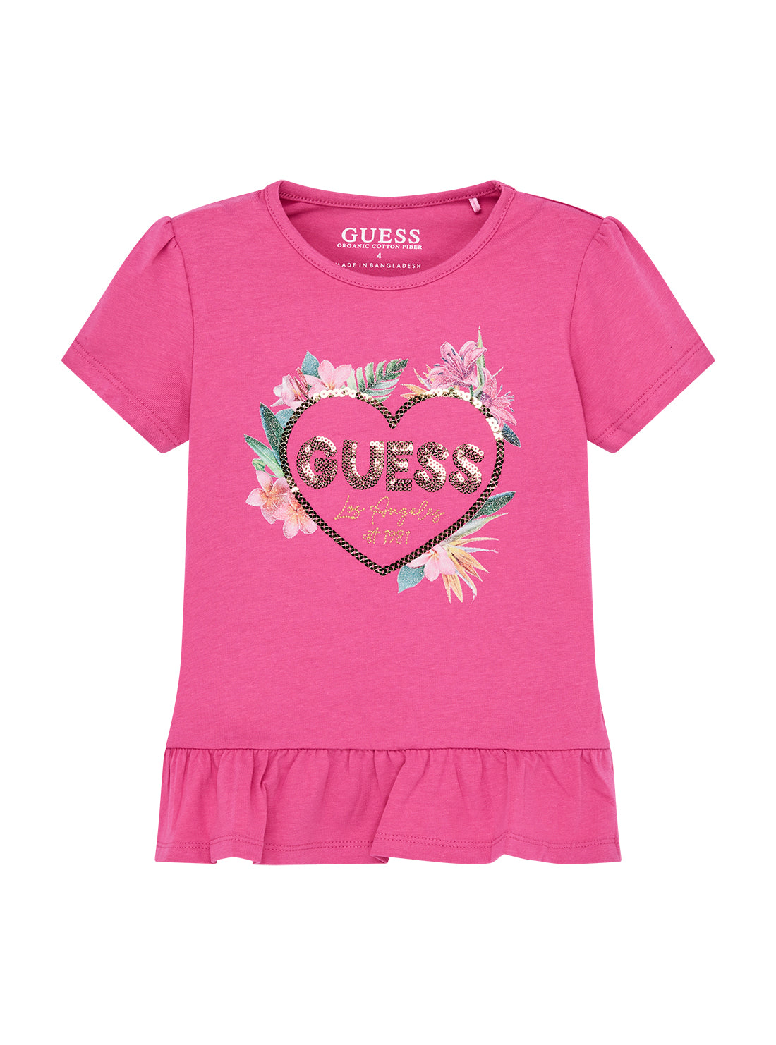 GUESS Kids Eco Pink Heart Logo T-Shirt (2-7) K5GI10K6YW4 Front View