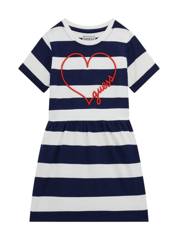 GUESS Kids Blue Stripes Short Sleeve Terry Dress (2-7) K5GK28KBOR4 Front View
