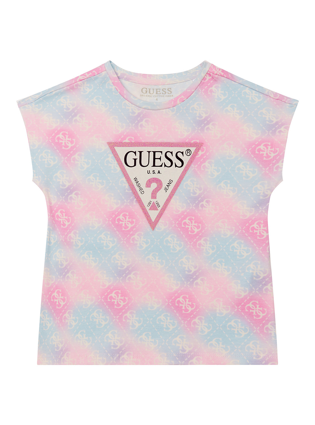 GUESS Kids Pink Rainbow Logo Short Sleeve T-Shirt (2-7) K5YI02K6YW4 Front View