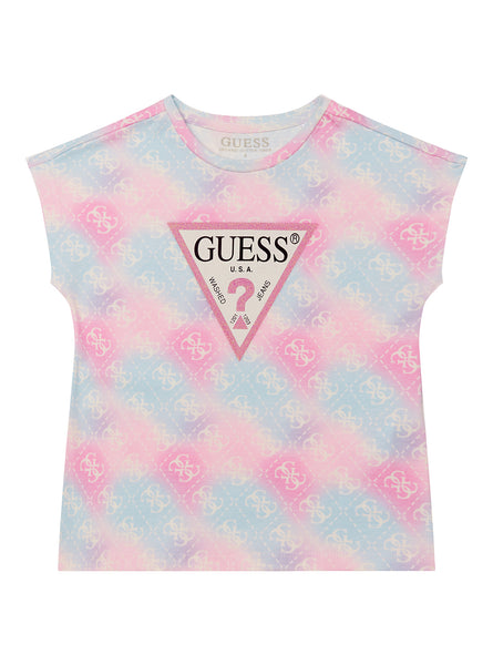 Pink Rainbow Logo Short Sleeve T-Shirt (2-7) GUESS