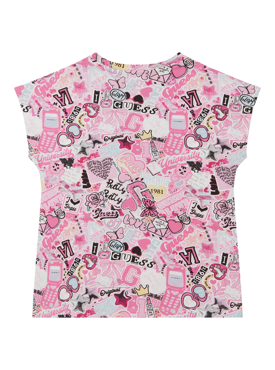 GUESS Kids Pink Multi Logo Short Sleeve T-Shirt (2-7) K5YI02K6YW4 Back View