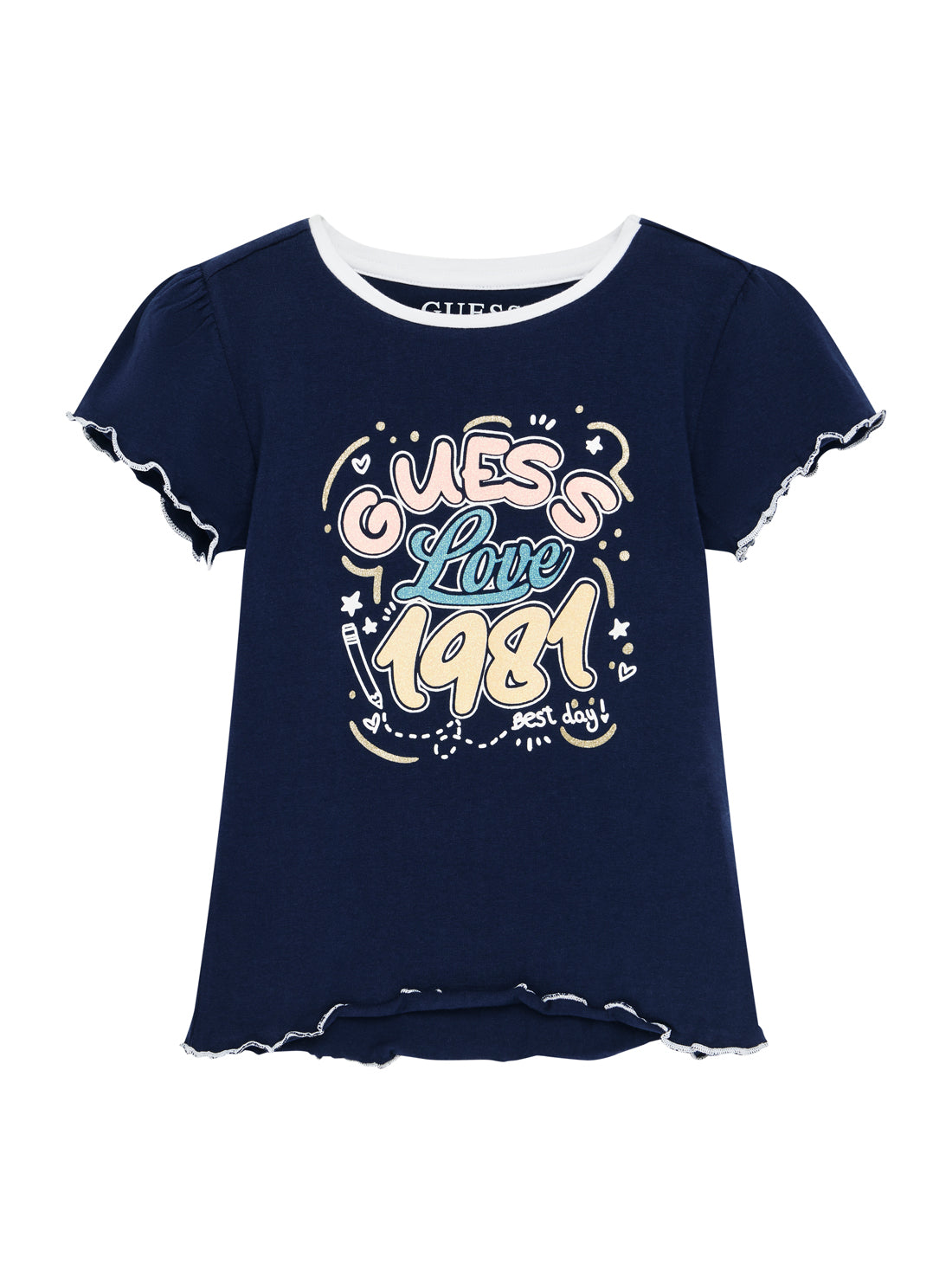 GUESS Kids Blue Love 1981 Graphic T-Shirt (2-7) K5YI13K6YW4 Front View