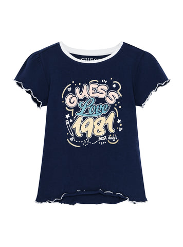 GUESS Kids Blue Love 1981 Graphic T-Shirt (2-7) K5YI13K6YW4 Front View