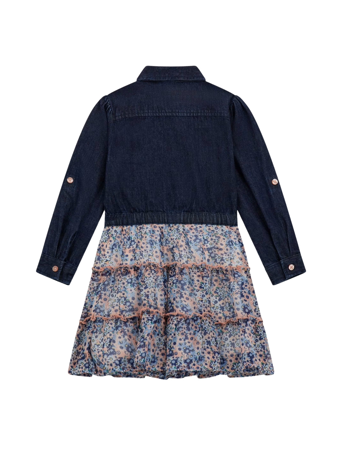 GUESS Kids Dark Blue Multi Fit and Flare Denim Tulle Dress (2-7) K5YK05D4EU0 Back View