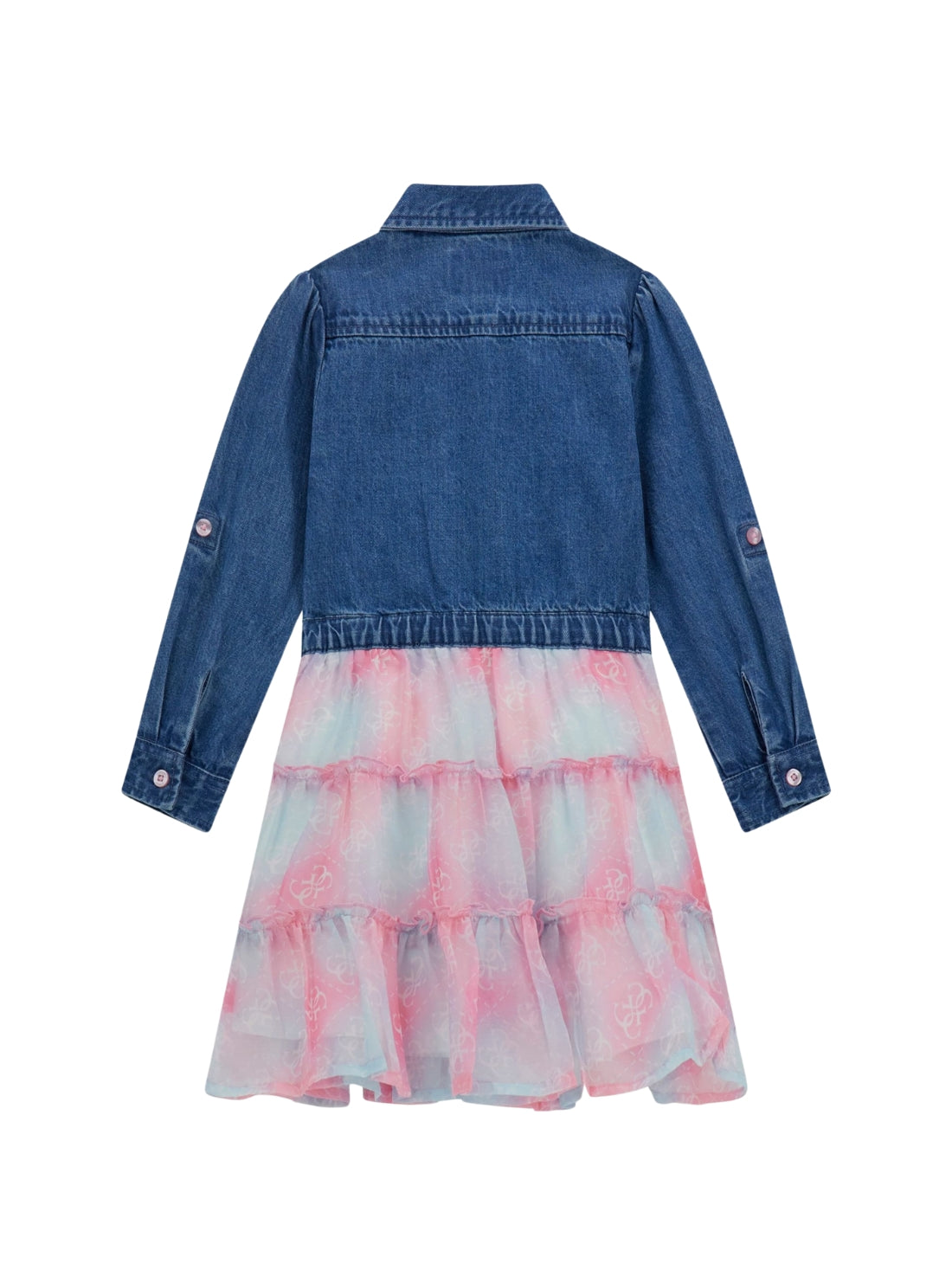 GUESS Kids Multi Fit and Flare Denim Tulle Dress (2-7) K5YK05D4EU0 Back View