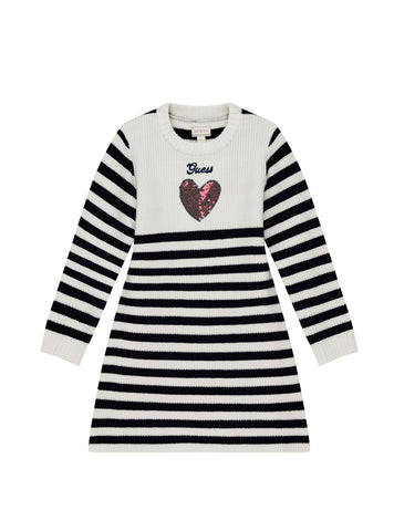 GUESS Kids Blue White Striped Sweater Dress (2-7) K5YK07Z3FU0 Front View