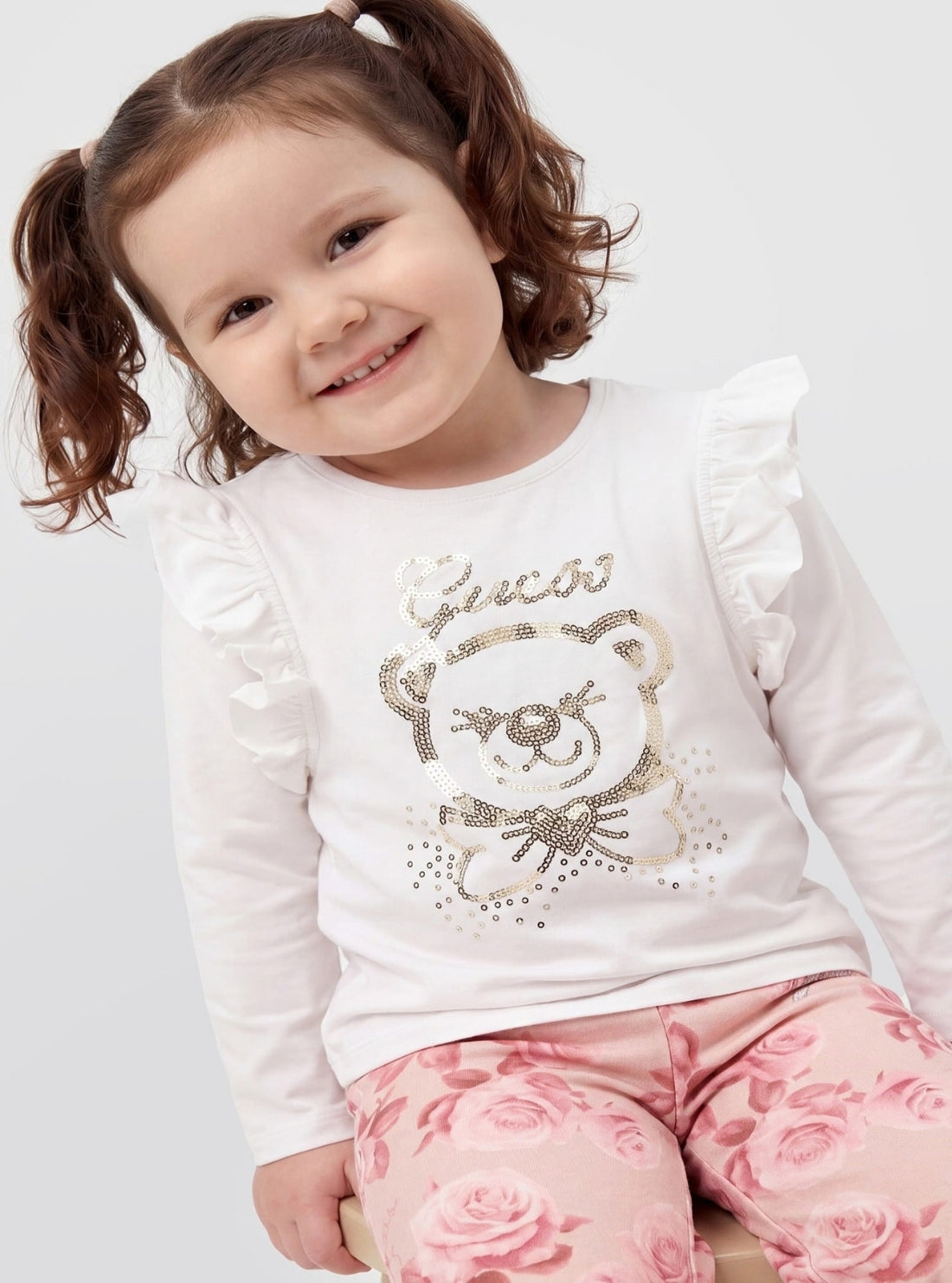 GUESS Kids White Long Sleeve Bear T-Shirt (2-7) K6BI05K5802 Model view