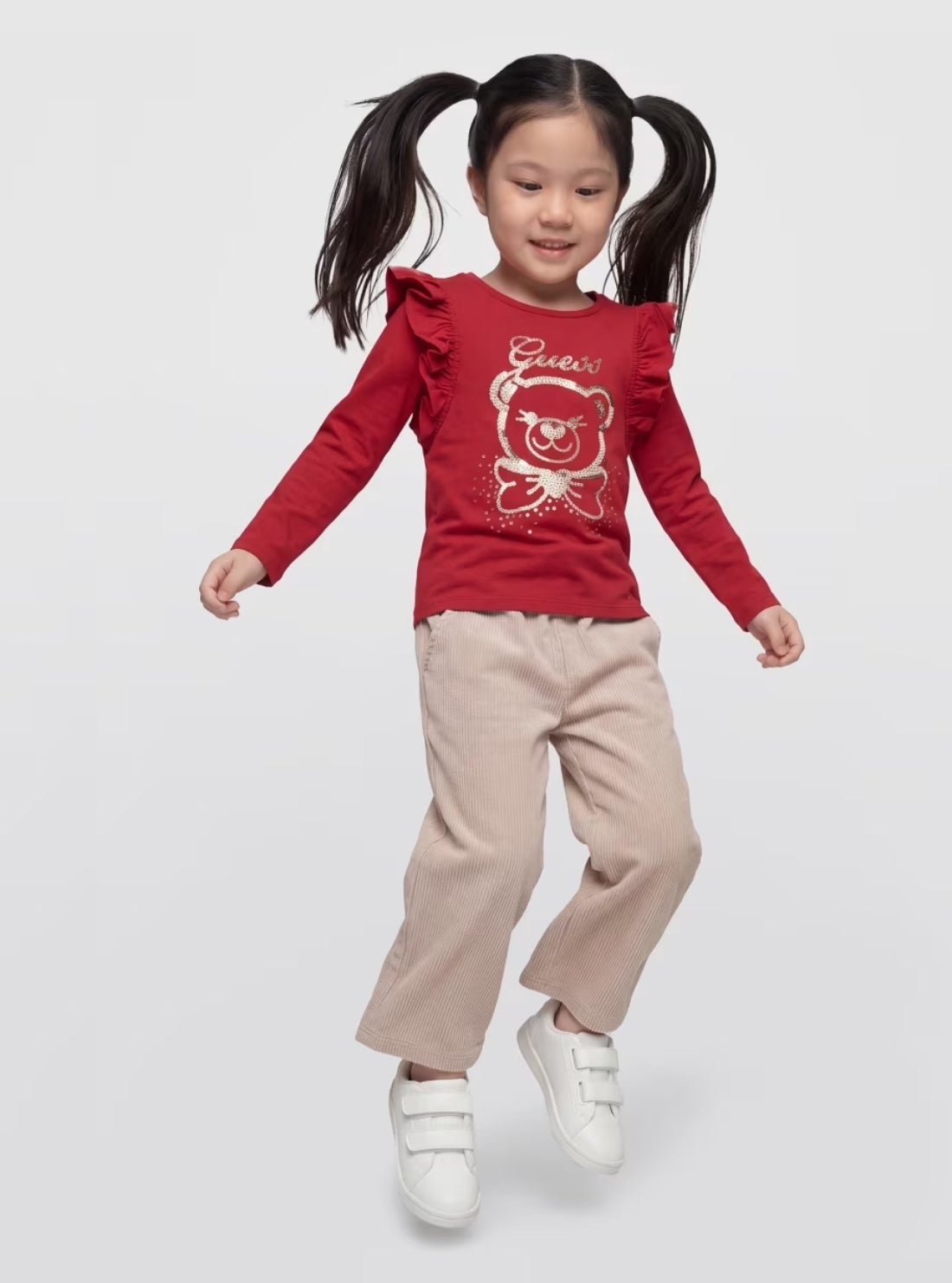 GUESS Kids Red Long Sleeve Bear T-Shirt (2-7) K6BI05K5802 Model View1