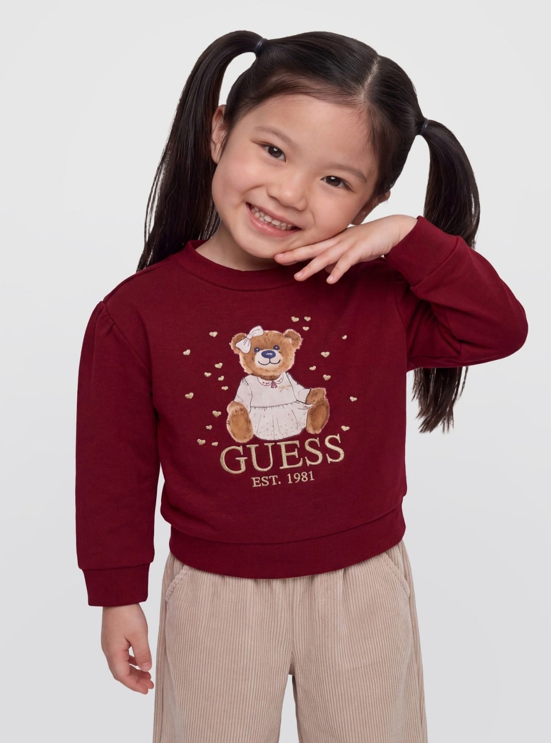 GUESS Kids Red Teddy Logo Sweatshirt (2-7) K6BQ02K5894 Model View