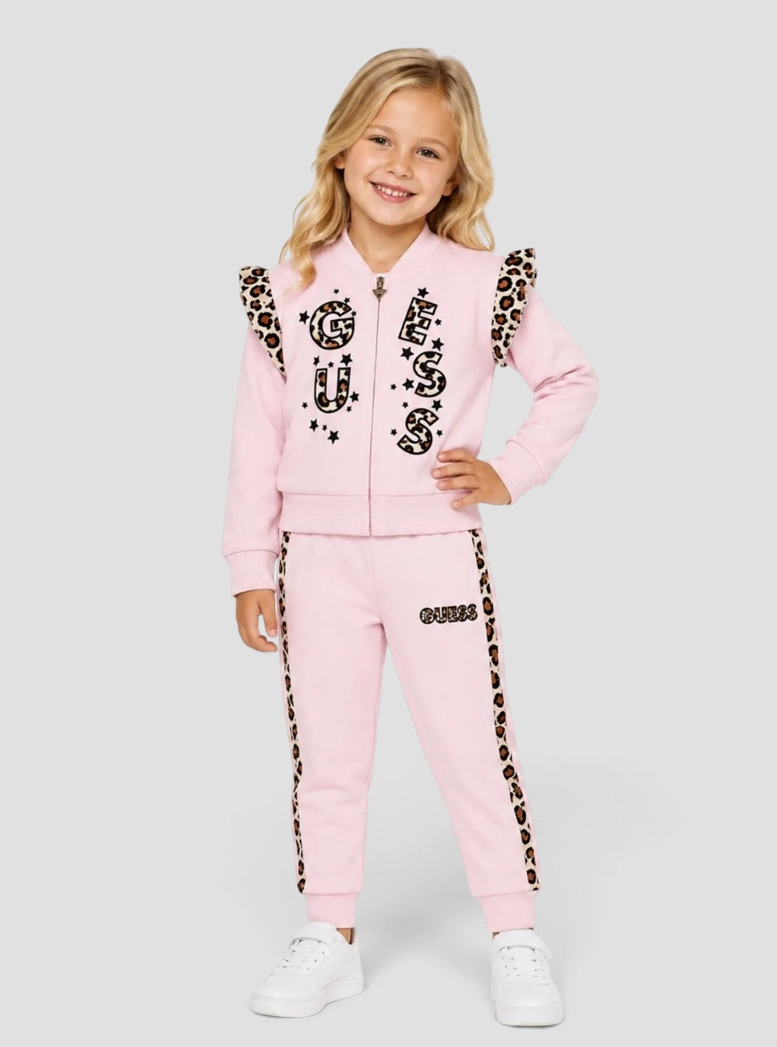 GUESS Kids Pink Leopard Logo Zip Sweatshirt (2-7) K6BQ03K5895 Full View