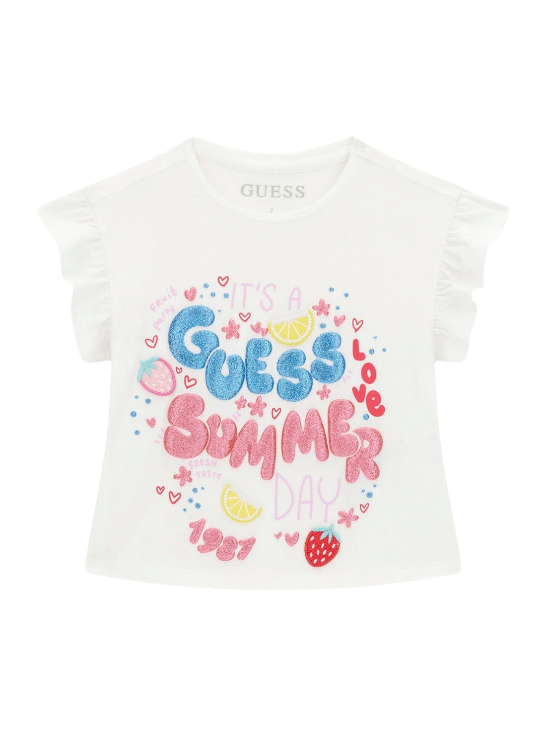 GUESS Kids White Summer Graphic T-Shirt (2-7) K6GI11K6YW4 Front View