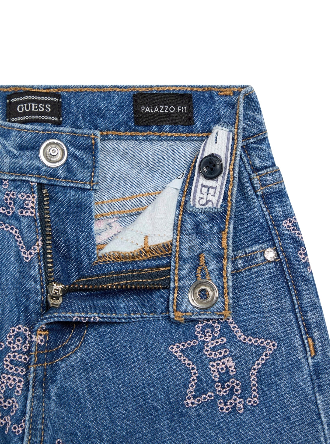 GUESS Kids Blue Embroidered Palazzo Denim Pants (2-7) K6RA06D45E0 Detail View