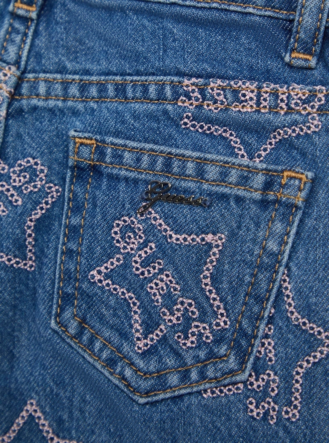 GUESS Kids Blue Embroidered Palazzo Denim Pants (2-7) K6RA06D45E0 Detail View