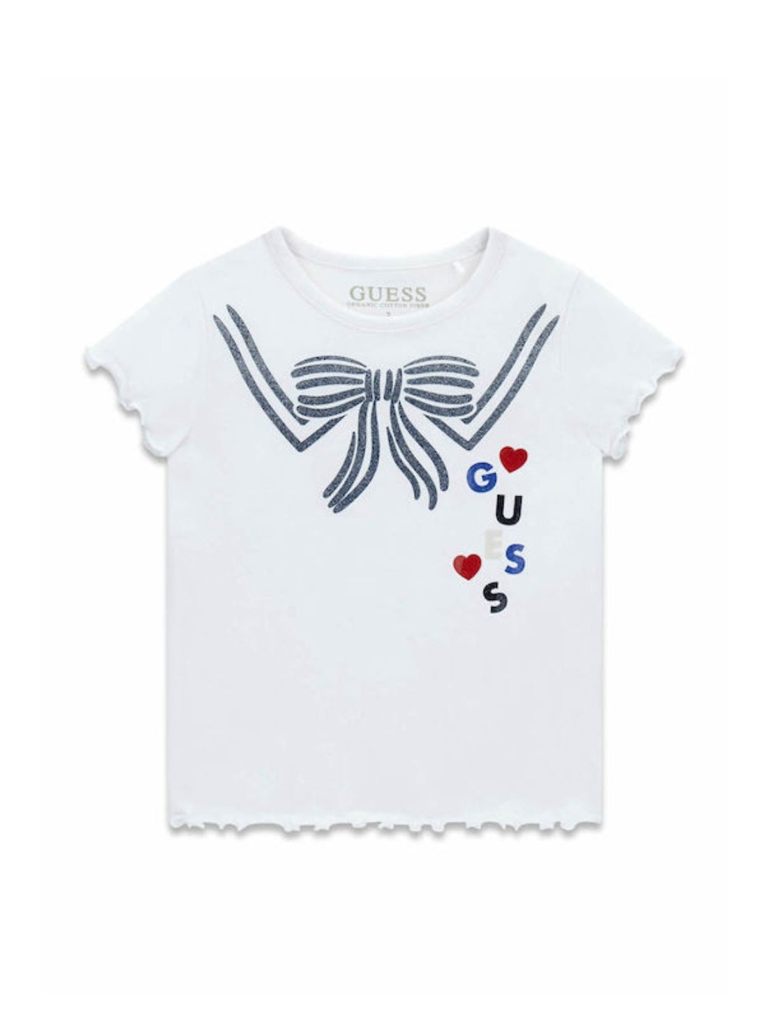 GUESS Kids White Ribbon Graphic T-Shirt (2-7) K6RI17K6YW4 Front View