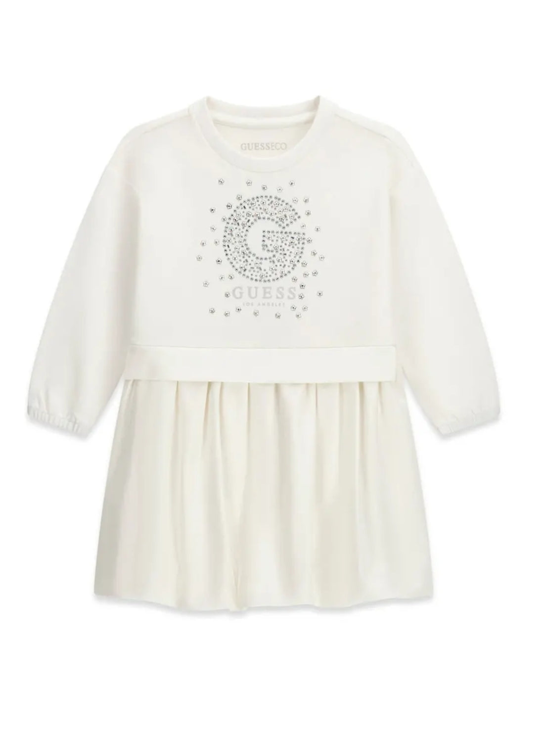 GUESS Kids Eco White Mixed Fabric Dress (2-7) K6RK04KAUH0 Front View