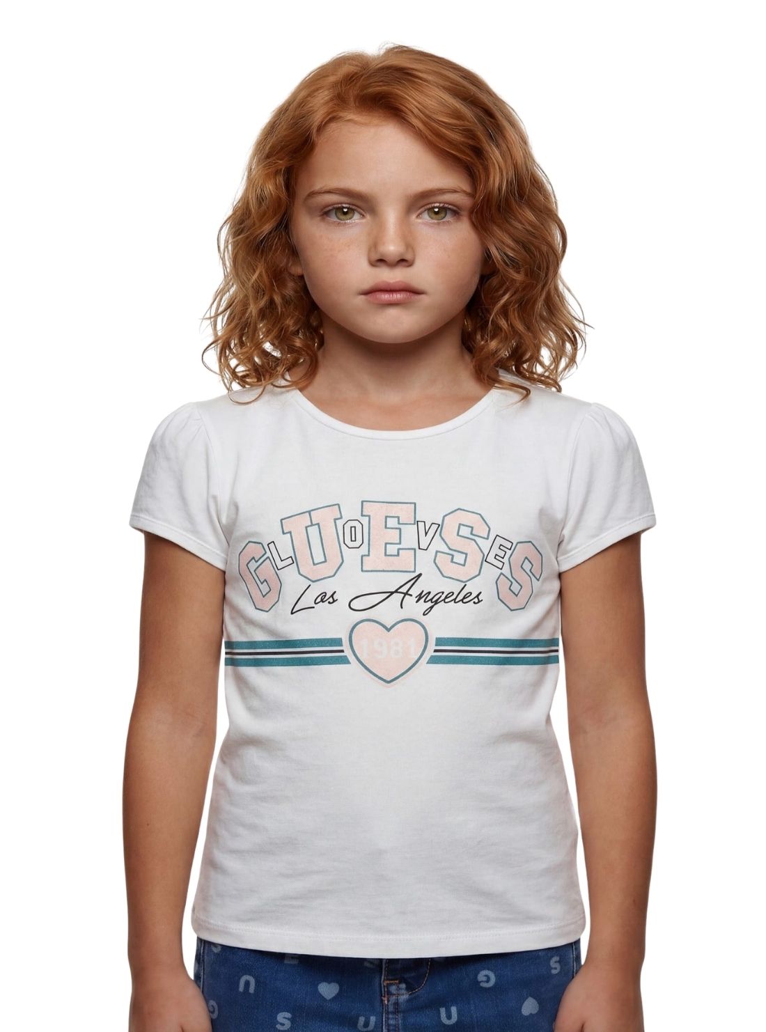 GUESS Kids White Varsity Logo T-Shirt K6YI17K3697 Model View