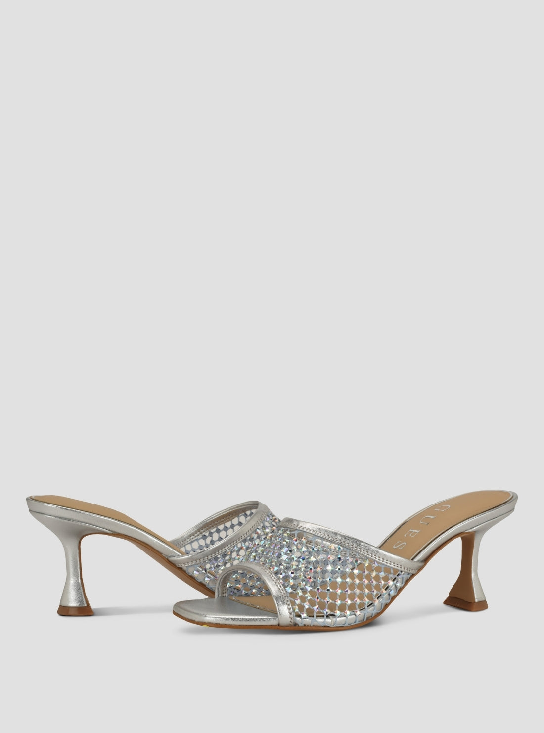 GUESS Footwear Silver Kebba Heeled Sandals KEBBA2 Front Side View