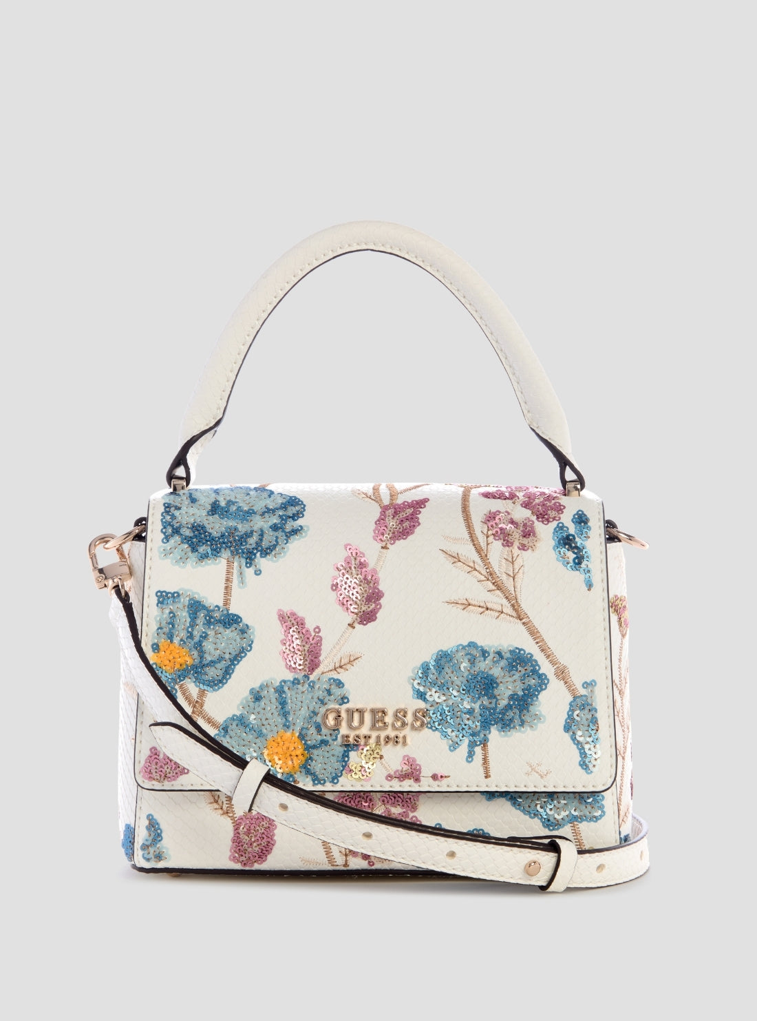 GUESS Womens Floral Zaria Mini Top Handle Bag KF733020 Front View