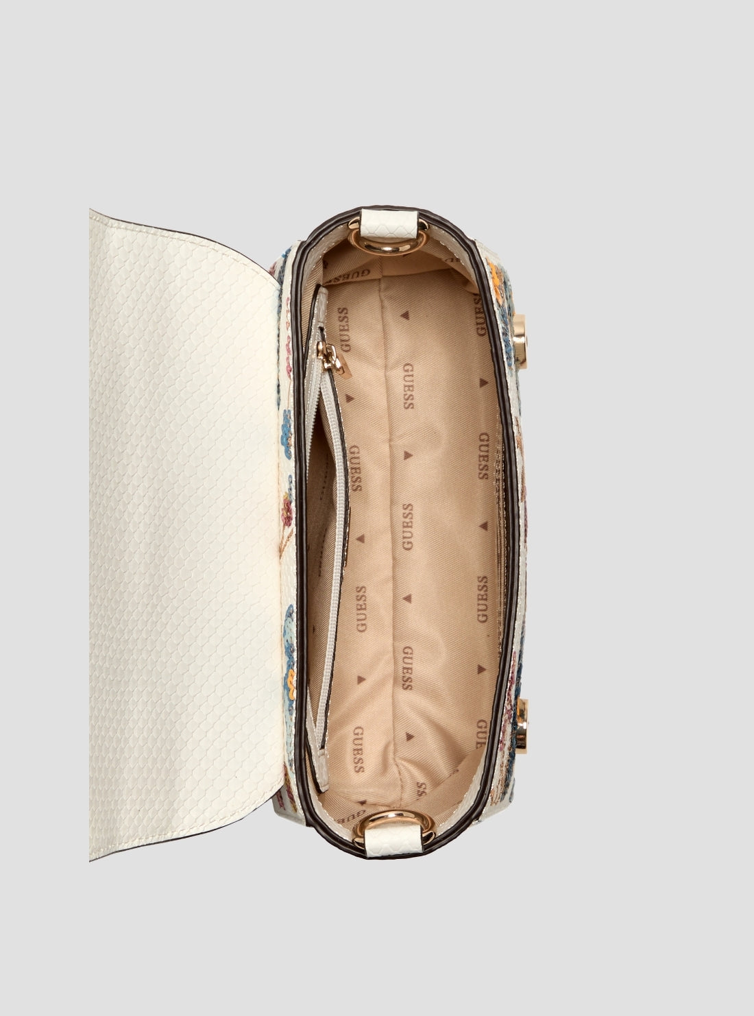 GUESS Womens Floral Zaria Mini Top Handle Bag KF733020 Inside View