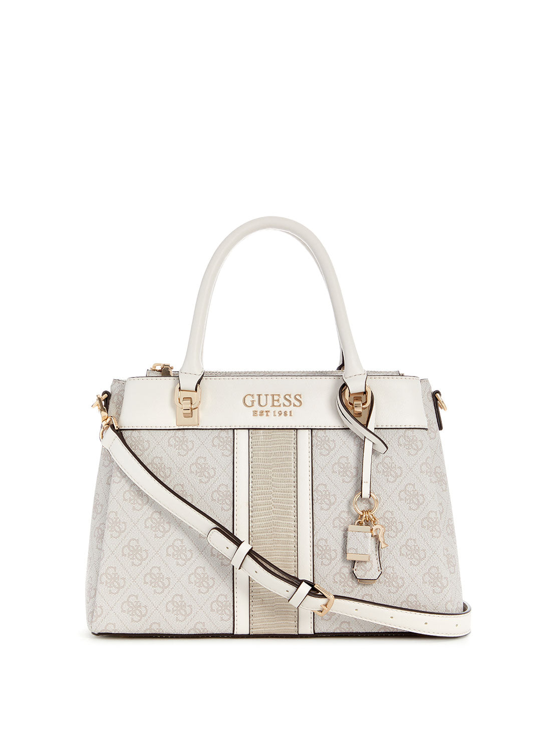GUESS White Logo Cristiana Satchel Bag front view