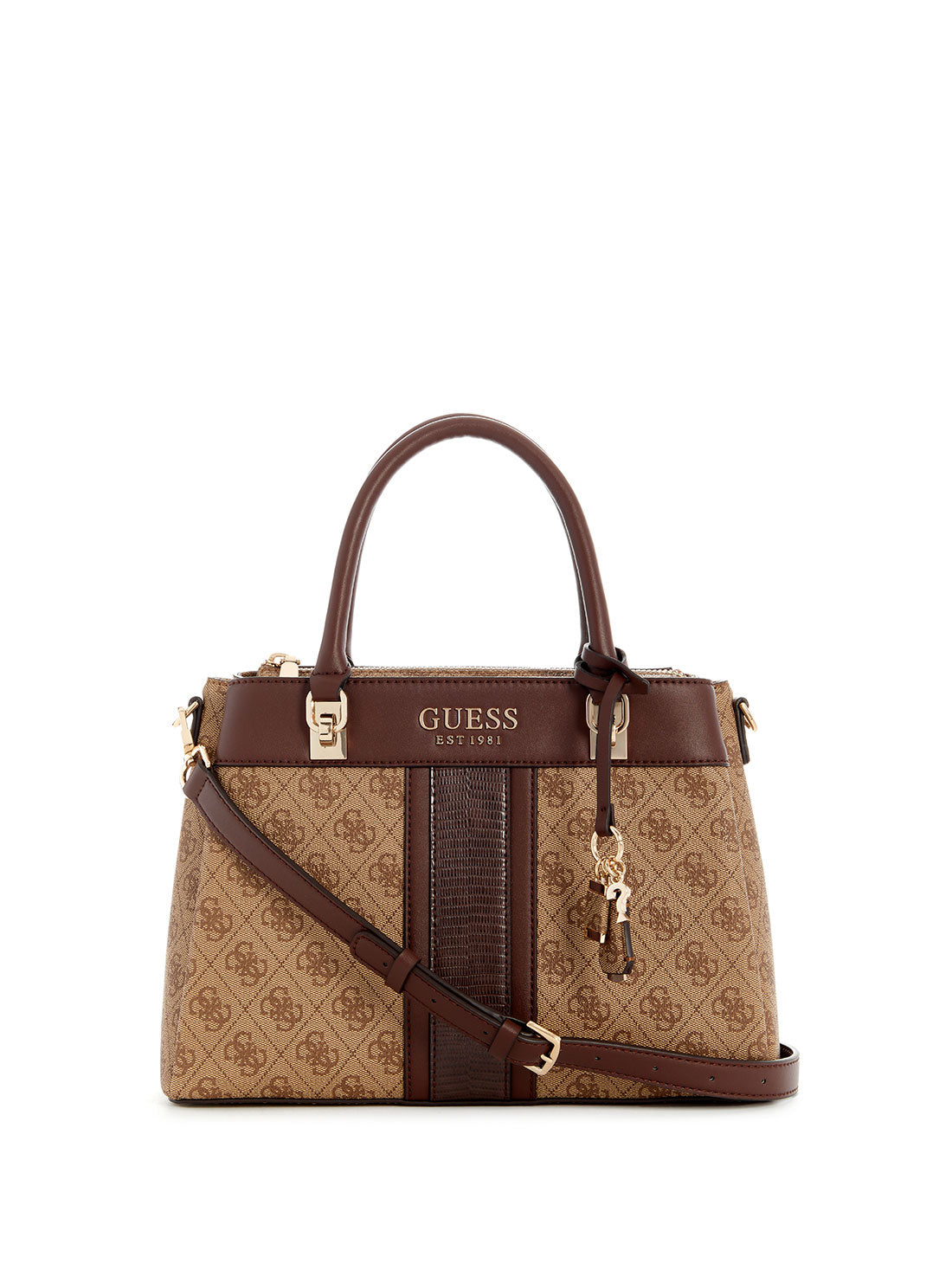 GUESS Brown Logo Cristiana Satchel Bag front view