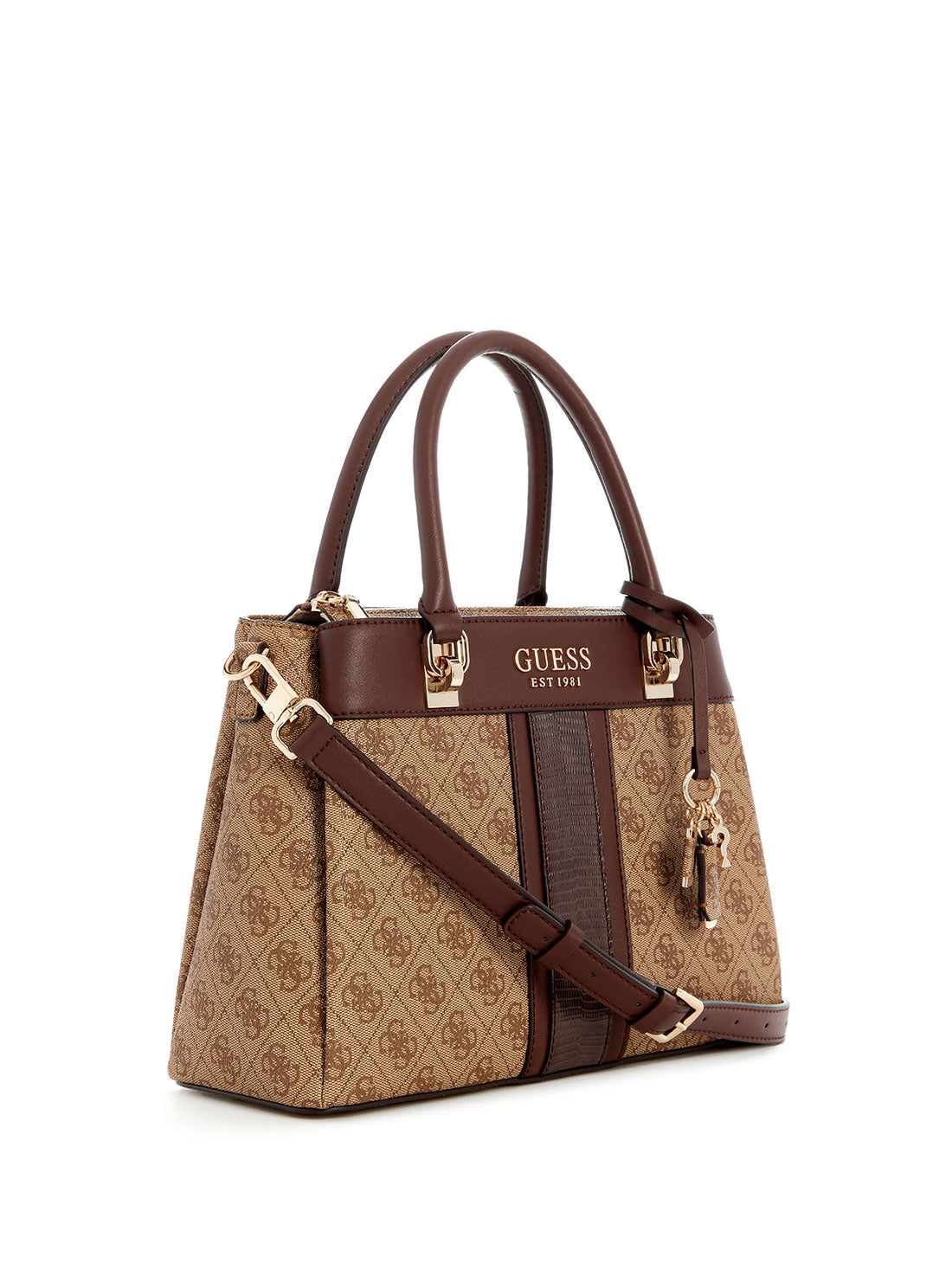 GUESS Brown Logo Cristiana Satchel Bag side view