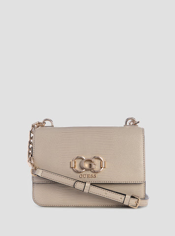 GUESS Womens Beige Salinge Flap Crossbody Bag KG962420 Front View