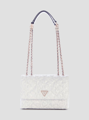 GUESS Womens Off-White Giully Convertible Flap Bag KG967320 Front View