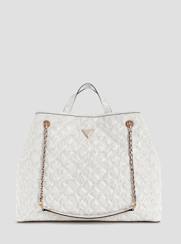 GUESS Womens Off-White Giully Large 2 In 1 Tote Bag KG967329 Front View