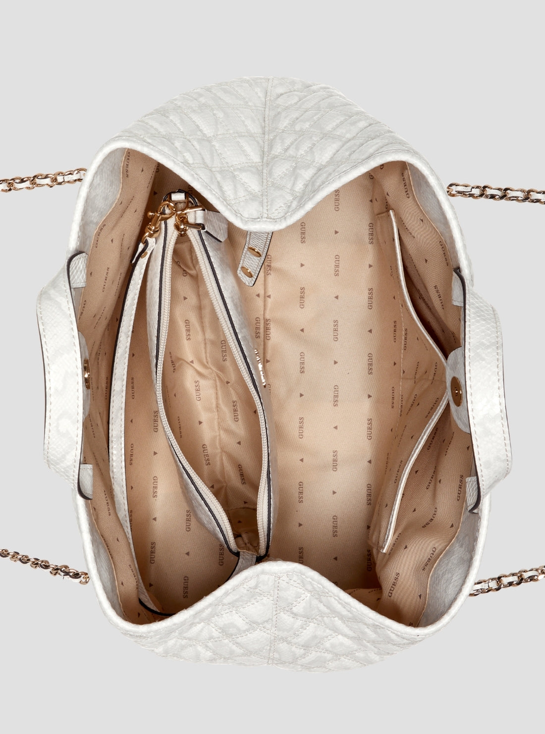 GUESS Womens Off-White Giully Large 2 In 1 Tote Bag KG967329 Inside View