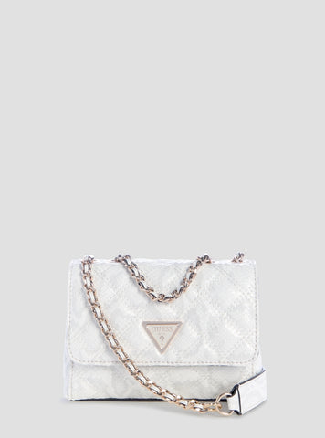 GUESS Womens Off-White Giully 2 Mini Compartment Flap Bag KG967374 Front View