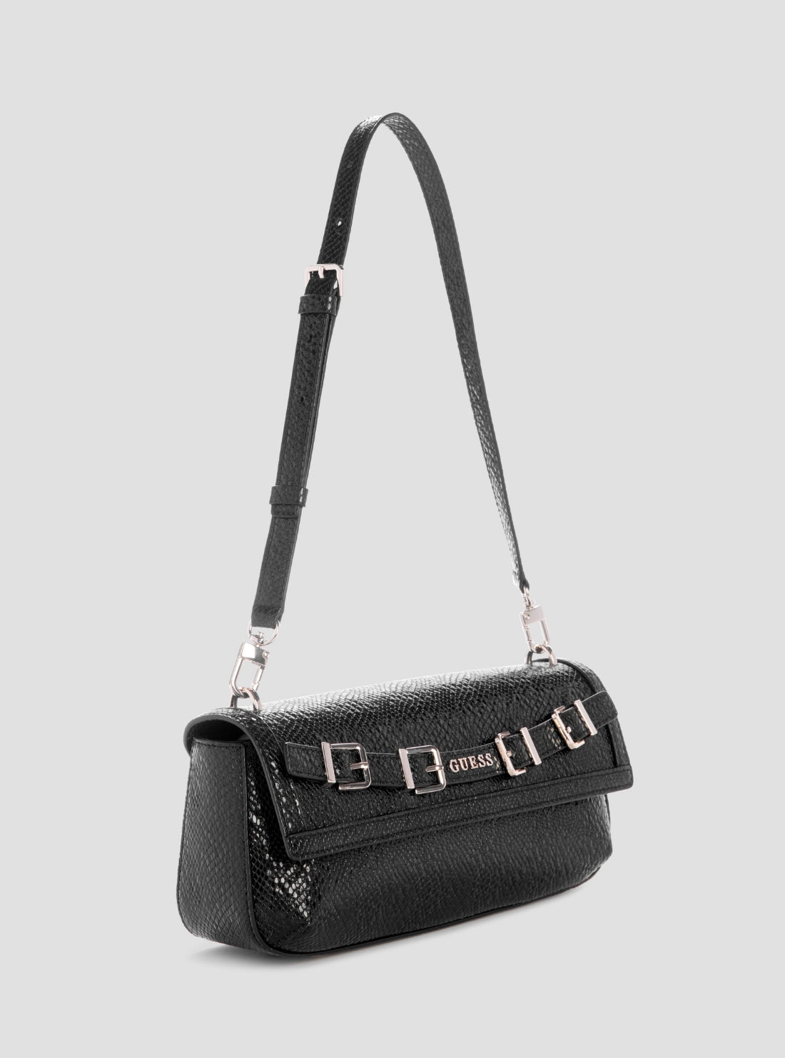 GUESS Womens Black Dovie Flap Shoulder Bag KG990919 Front Side View