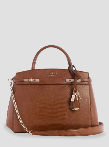 GUESS Womens Brown Melinda Triple Compartment Satchel Bag KL993306 Front View