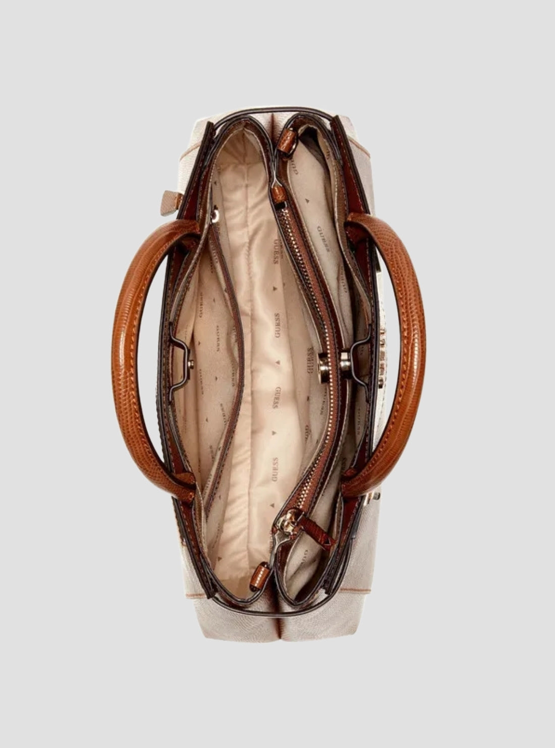 GUESS Womens Brown Melinda Triple Compartment Satchel Bag KL993306 Inside View