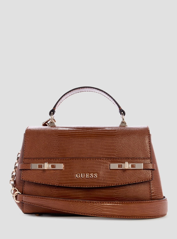 GUESS Womens Brown Melinda Top Handle Flap Bag KL993320 Front View