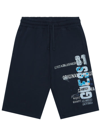 GUESS Kids Blue Graphic Printed Active Shorts Front View