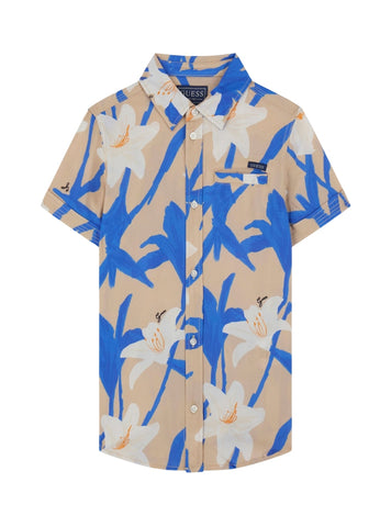 GUESS Kids Blue Viscose Floral Shirt (7-16) L5GH02WG5V0 Front View