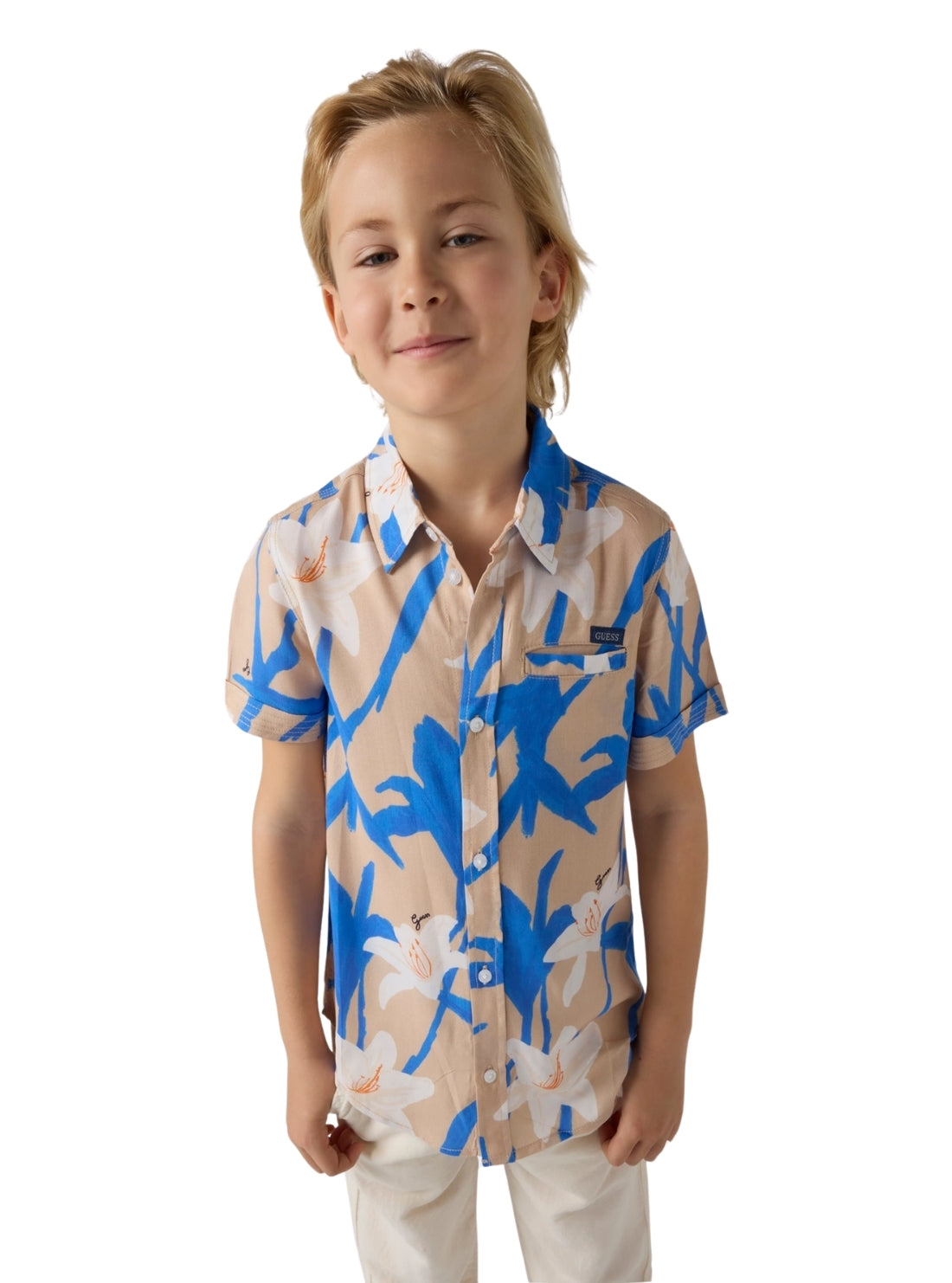 GUESS Kids Blue Viscose Floral Shirt (7-16) L5GH02WG5V0 Front View_2