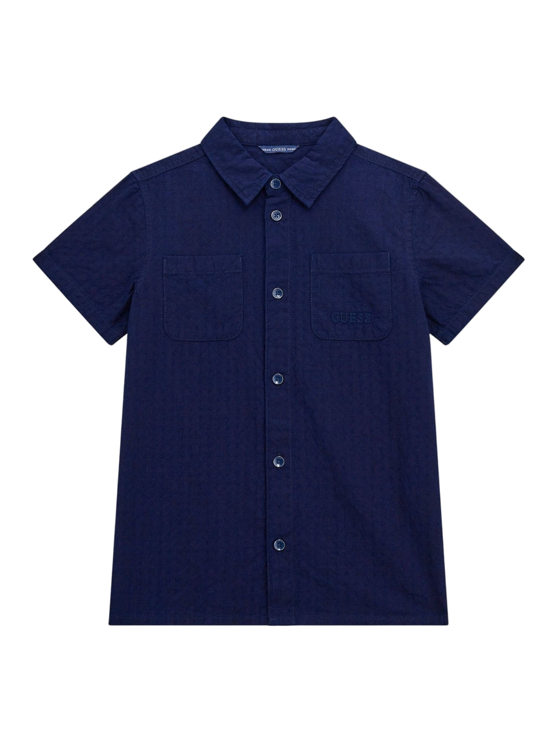 GUESS Kids Blue Dobby Short Sleeve Shirt (7-16) L5GH04WH6N0 Front View