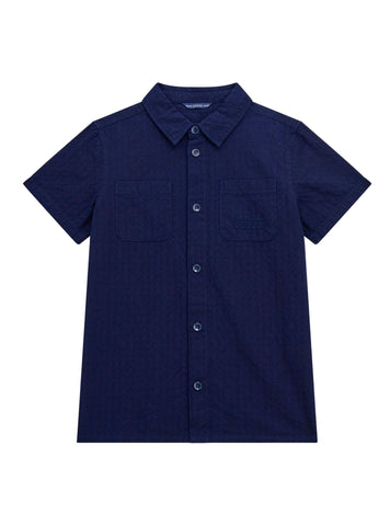 GUESS Kids Blue Dobby Short Sleeve Shirt (7-16) L5GH04WH6N0 Front View