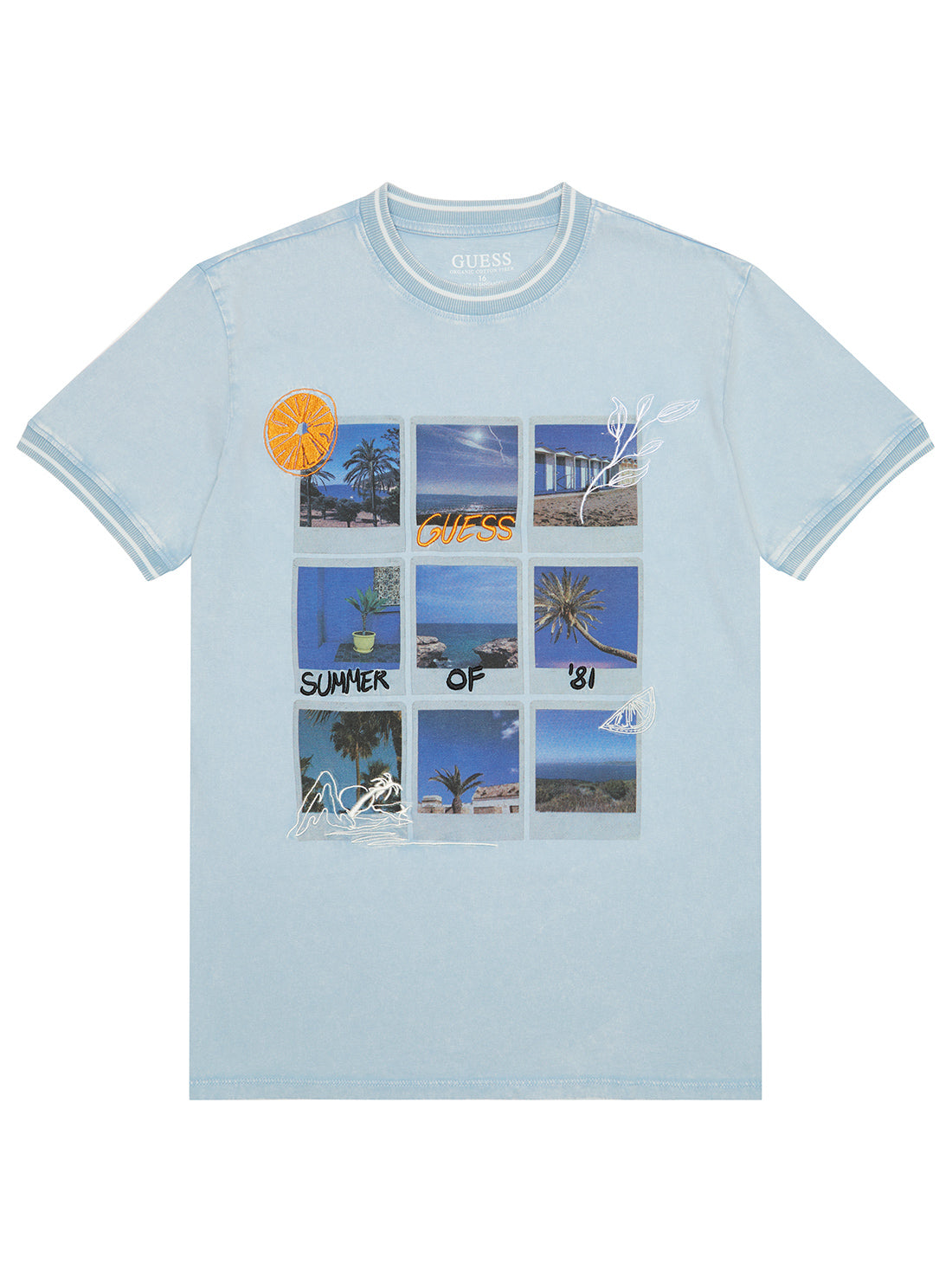 GUESS Kids Blue Summer Collage Oversize T-Shirt (7–16) L5GI11K8HM4 Front View